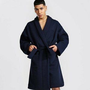 NWT Men's Man Logo Large Navy Heavy Jersey Robe